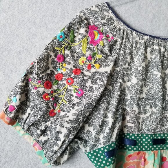Anthropologie Fei Flores Silk Feminine Boho Peasant Embroidered Y2K Blouse Sz 14 - Picture 8 of 12